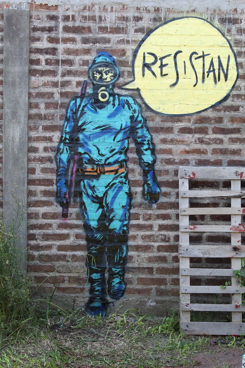 Mural en las calles de Gualeguaychú, Entre Ríos, realizado por el artista Diego Abu Arab durante la cuarentena por el COVID 19. (cultura.gob.ar)