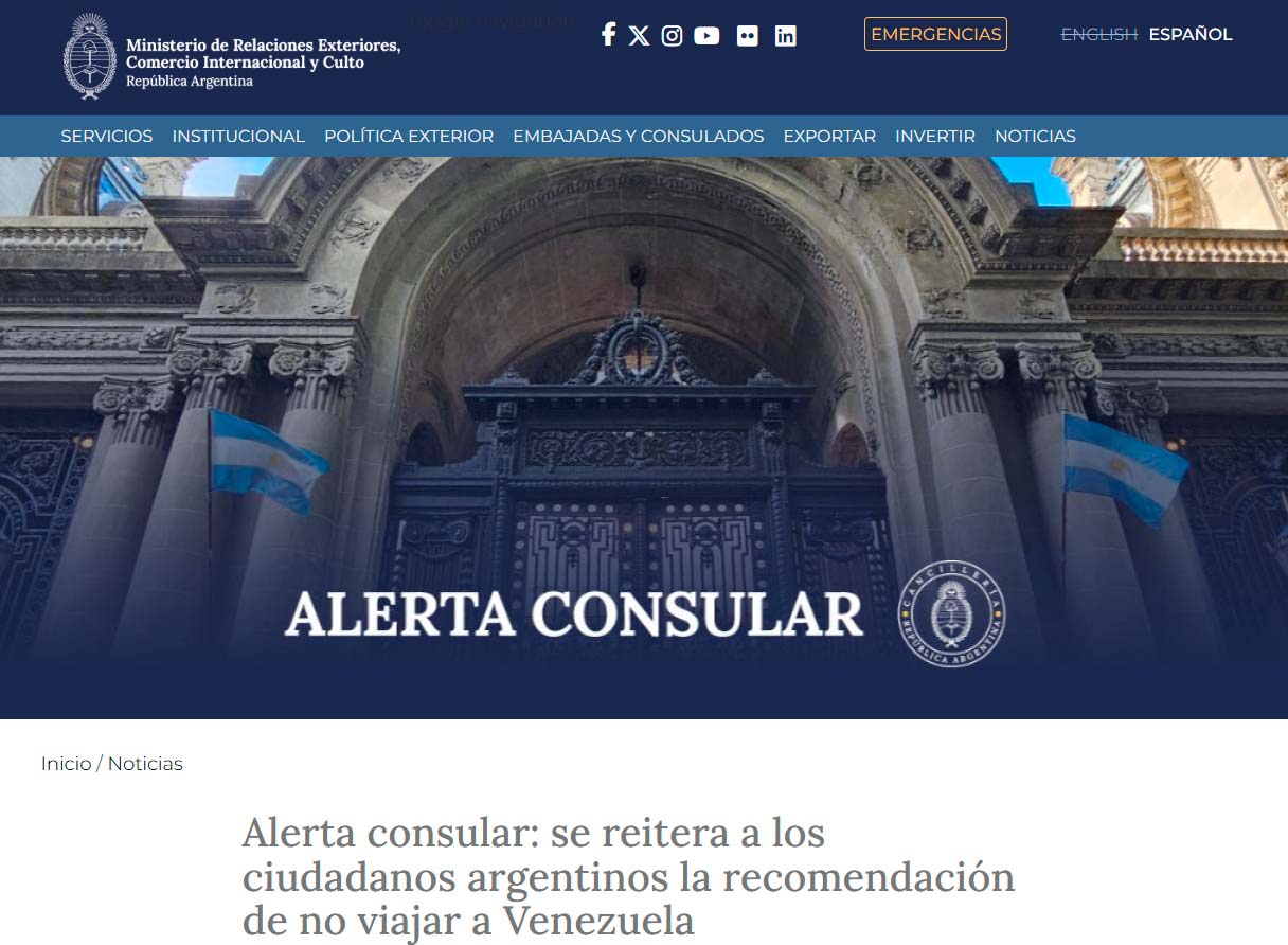 Captura: cancillería Argentina (cancilleria.gob.ar)