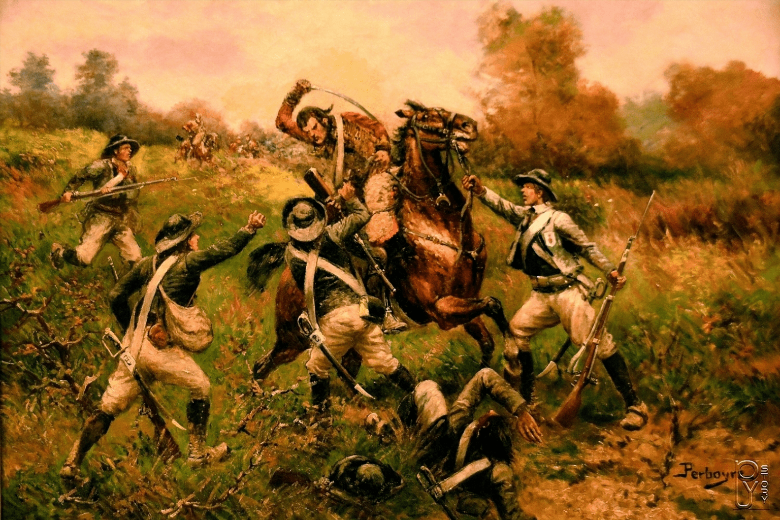 Guerra de Vendée. Enfrentamiento entre vendeanos y caballería republicana. Autor Paul-Emile-Léon Perboyre (arrecaballo.es)