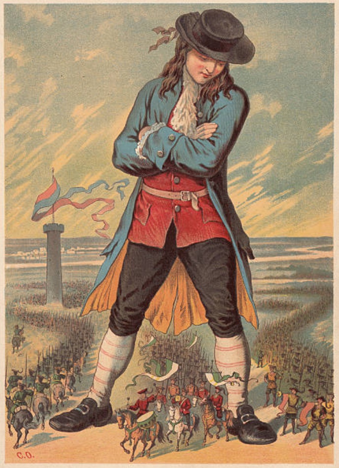 Gulliver, gigante entre los liliputienses - Litografía sobre una acuarela de C. Offterdinger, 1880