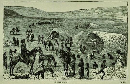 Grabado de Beerbohm de un campamento tehuelche.